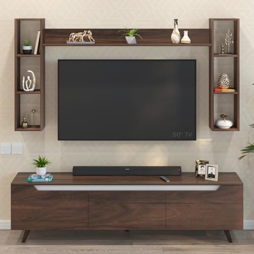 Image of BLUEWUD Blesky Miltra TV Unit Multipurpose Combo, TV Stand with top shelf for Decor Display, TV Entertainment Unit with Handleless doors, for Living Room, Home (DIY- Brown Maple) (Blesky Miltra Combo)
