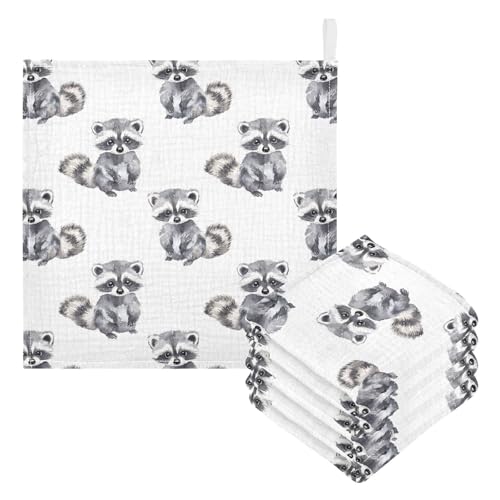 Image of vvfelixl Baby Muslin Washcloths Little Raccoon Baby Burp Cloths Cotton Babys Face Towel for Newborn Infants Boys Girls Soft and Absorbent 11.8 X 11.8 in, 3 Pack