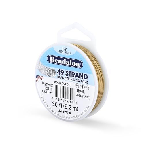 Beadalon 49 Strand Stainless Steel Beading Wire, Gold - .024in/0.61mm