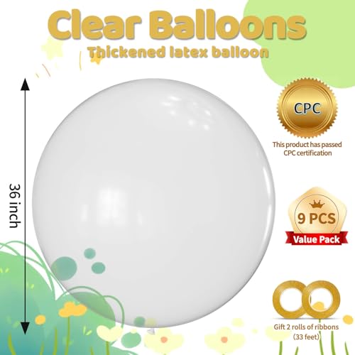 Image of Clear Balloons 9pcs 36 Inch Extra Large Big Jumbo Giant Transparent Bubble Latex Helium Balloons for Graduation Wedding Baby Shower Gender Reveal Birthday Party Decorations