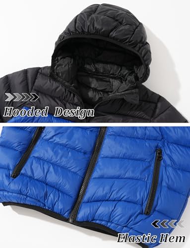 SEAUR Kids Lightweight Puffer Jacket for Boys Girls Hooded Quilted Down Coat Winter Warm Thin Outerwear Color Block Design4