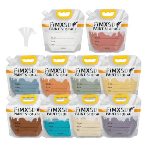 10 Pack Paint Storage Bags - 16-Mil Ultra-Thick Airtight Paint Pouches with Funnel - Reusable Leftover Paint Containers for Home Touch Ups and Professional Painters (1QT)