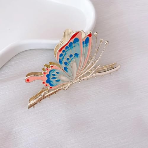 Image of Diversa Rhinestone Golden Claw Clip, Embellished Korean Clutcher, Non- Slip Metal Claw Clip for Girls, Fancy Clutcher for Women, Pack of 1 (BLUE BUTTERFLY)