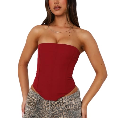 SOOKABEILA Women Y2K Corset Top Strapless Tie Back Tube...