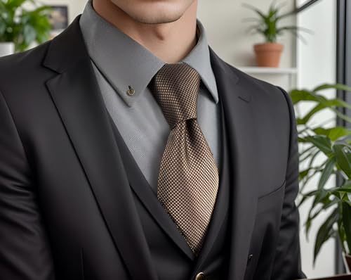 Shlax&Wing Slim Mens Neckties Skinny Tie Solid Brown Business Silk 2.36" - Image 3
