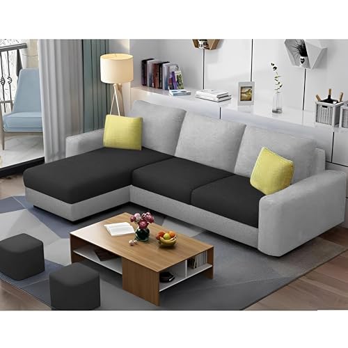 Image of Orland 4 Seater LHS L Shape Sofa Set for Living Room | Color - Black Grey | Premium Fabric Sofa