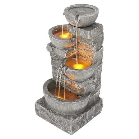 Teamson Home Water Fountain with LED Lights and Pump Cover