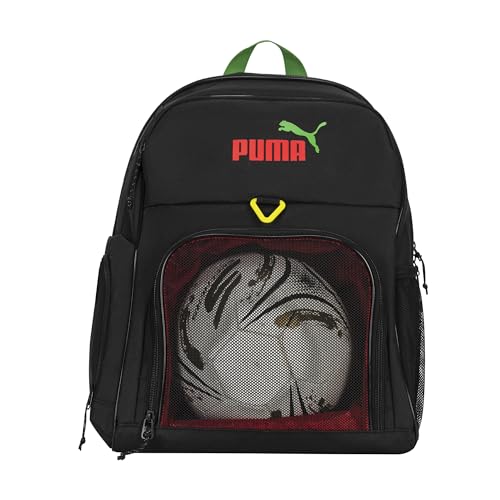 PUMA Pitch Ball Backpack with Front Mesh Ball Compartment & Ventilated Shoe Pocket Black/Red/Green Fruit One Size
