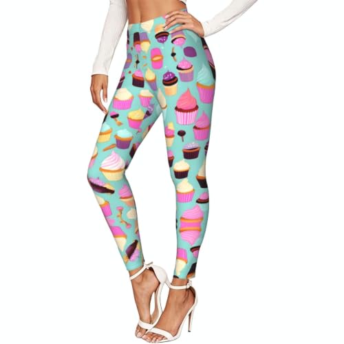 Leggings de compresión suaves para mujer fitness con estampado original de cupcakes