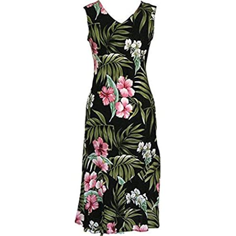RJC Women's Breathtaking Island Getaway Tea Length Sleeveless Hawaiian Dress Black Medium Cover