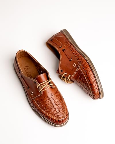 Mexico en la Piel Handmade Huaraches for Men - Modern Lace-Up Flats, Closed Toe Design, Shedron Leather, Synthetic Ranil Sole, Mexican Shoes, Sizes 7-12 US3