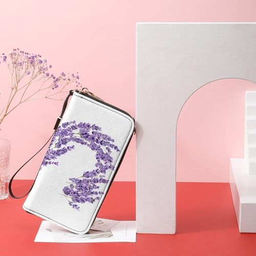 Letter S Lavender Flowers PU Leather Clutch Long Bifold Wallet, Coin Purse Credit Pass Case, Durable Card-Holder Money Storage for Women Men 6