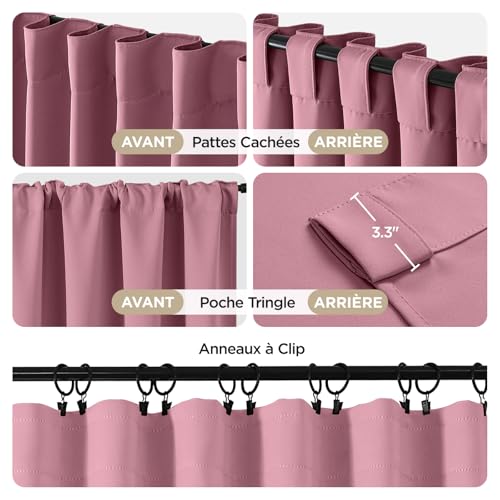 Image of Joydeco Curtains with Concealed Loops, Set of 2, H 200 x W 140 cm, Pink Blackout Opaque Curtain Rod Pocket Curtains, Blackout Curtains, Bedroom, Living Room