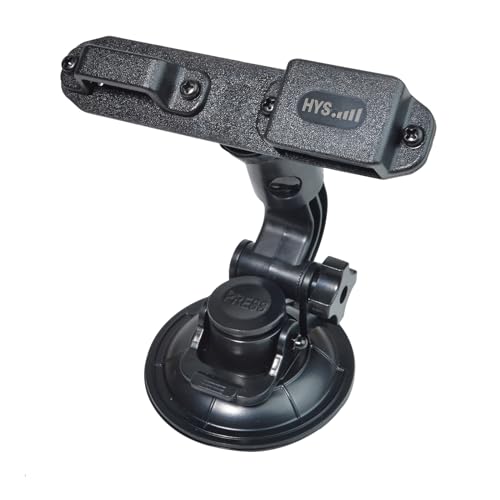HYS Car Suction Cup Walkie Talkie Holder for Car W/Adjustable The Ball, Low Profile 2-Way Radio Mount Compact Windshield Window Dash Mobile Stand for Motorola Midland Radio/Mic with Belt Clip