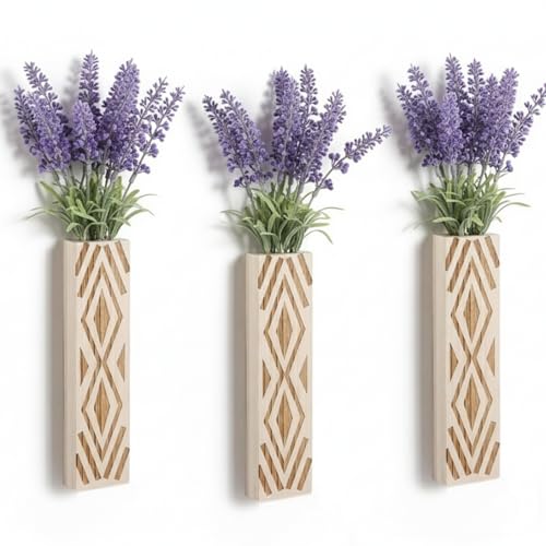 Xoleris 3 Pack Boho Wood Wall Planters for Indoor Plants- Geometric...
