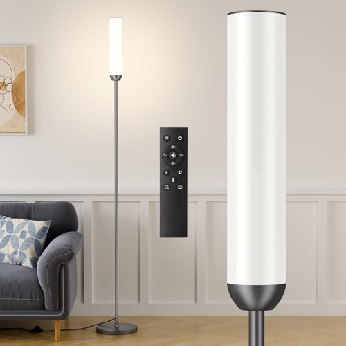 Image of Ambimall LED Floor Lamp with Remote Control, Foot Switch, Deep Grey
