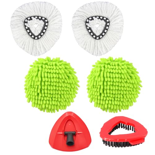YZJAJZY Mop Heads Replacements for OCedar EasyWring 1 Tank Spin Mop System, Mop Replace Head with 2 Microfiber Mop Head Refills, 2 Chenille Mop Pads,1 Scrub Brush, and 1 Mop Base Set Combo