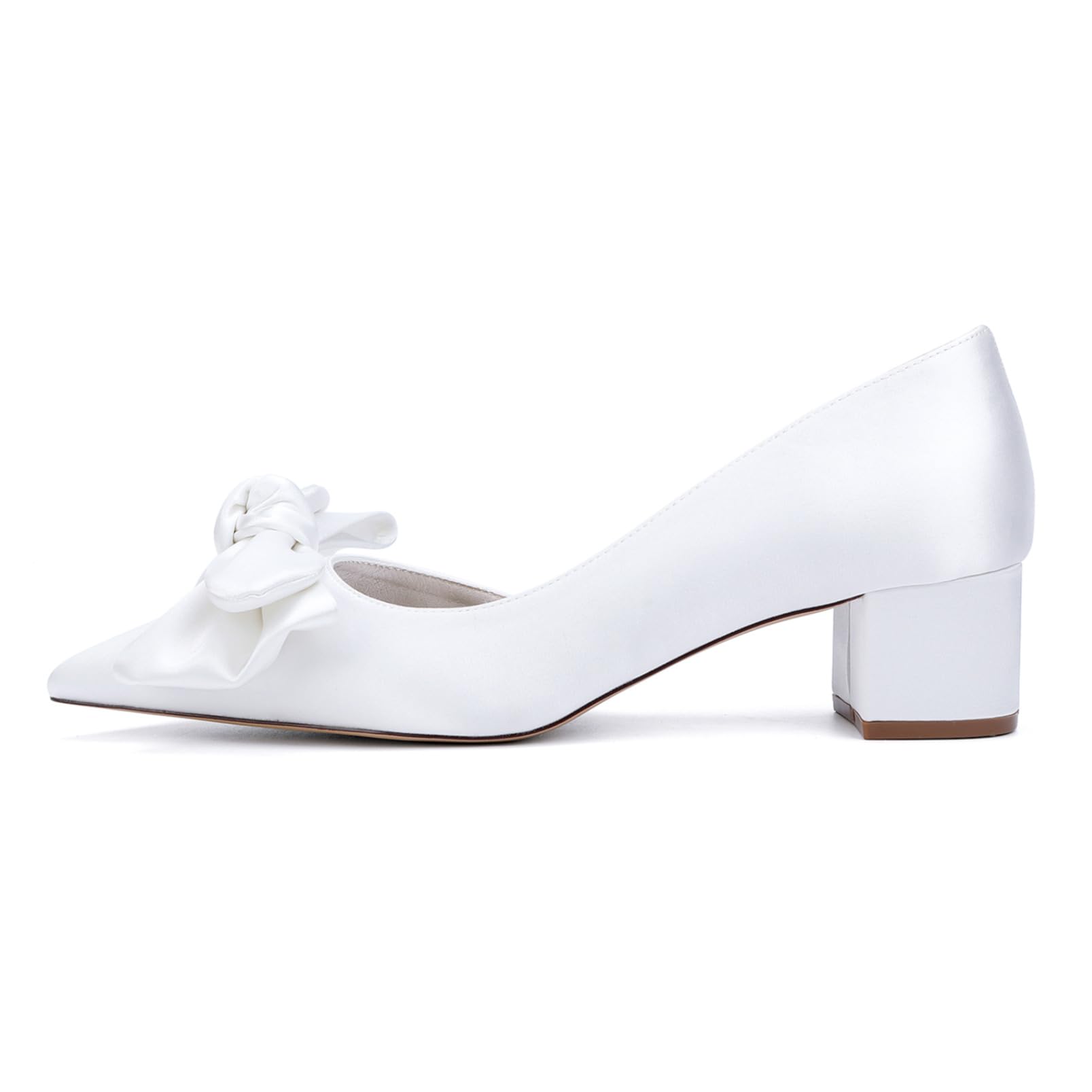 Damen Blockabsatz Brautschuhe Satin Schleifen Abend Party Pumps Geschlossen Spitze Brautschuhe Slip Auf Brautjungfer Brautschuhe