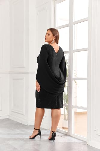 Image of Hanna Nikole Women Plus Size Chiffon Cape Dresses Ruffle Style Midi Bodycon Cocktail Dress