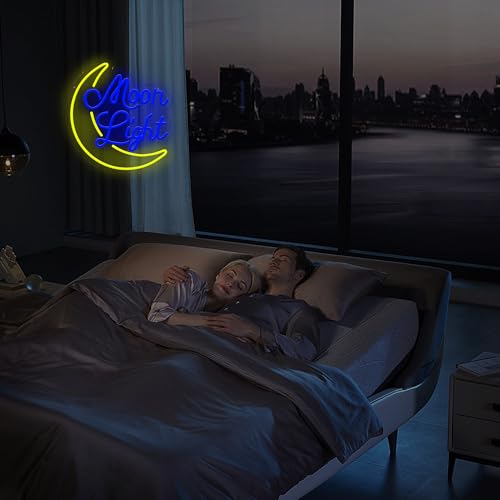 Image of Moon Neon Sign Moon Neon Light Led Signs for Bedroom Wall Decor Kids Room Living Room Party Decoration