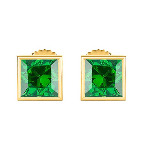 Gold & Diamonds Jewellery Bezel Set Princess Cut Created Gemstones (6MM) Solitaire Stud Earrings 14K Yellow Gold Over .925 Sterling Silver3