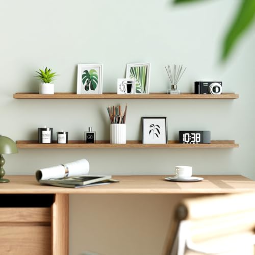 Image of Oak Floating Shelves for Wall Decor, 48 in Shelf with Lip, 2 Set