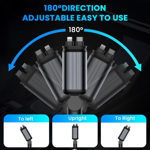 Image of STHIRA 120W 4-in-1 Retractable Car Charger, Super Fast Charging, 31.5 Inch Retractable Cables, Dual USB Ports, Mini RGB Light,Compatible with iPhone, iPad