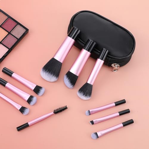 10 Stück Reise Pinselset Makeup Mini Make Up Pinsel Set mit Aufbewahrungstasche Kosmetikpinsel Set Tragbarer Schminkpinsel Set zum Bürsten von Wimpern Foundation Lidschatten Kontur Rouge