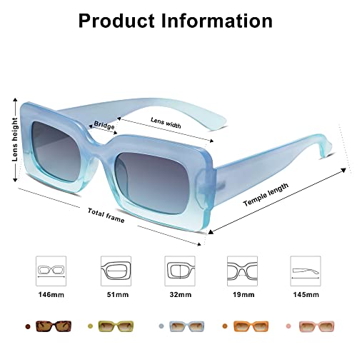 Sojos Retro 90S Nude Rectangle Sunglasses For Women Trendy Chunky Glasses Gradient Blue Frame Blue Lens #TOP3