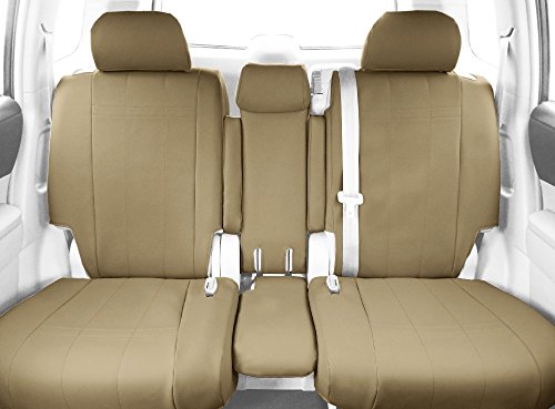 Front 40/20/40 Split Bench Seats, CalTrend I Can't Believe It's Not Leather Seat Covers for 1998-2002 Ford F-250|Ford F-250 Super Duty|Ford F-350 Super Duty|Ford F-450 Super Duty|Ford F-550 Super Duty Sandstone Insert and Trim