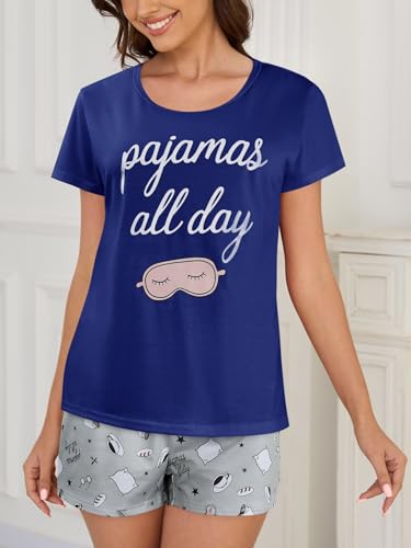 Image of VENTELAN Pajama Set For Women Cute PJS Summer Short Sleeve Shorts Sleepwear