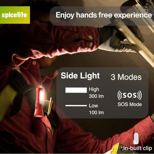 Image of Spicelite FLP 201 LED Torch | 6 Hours Runtime | USB-C Rechargeable Flashlights | Dual Light with SOS Mode | 200 Lumens with 500m Beam | Multicolour