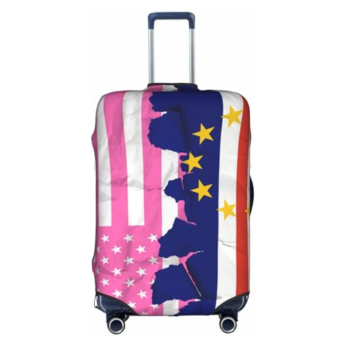 Cape Verde Verdean and America Flag Pink Universal Stretch Suitcase Cover Carry On Luggage Sleeve Anti Scratch Travel Baggage Protector for Unisex Women Travel X-Large