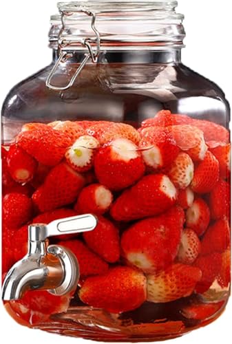 ガラスびん 保存容器 果実酒びん 2L/3L/4L/5L 日本製 梅びん 果実酒瓶 ガラス容器 保存瓶 梅酒 瓶 果実酒 漬物 ガラス 計量杓子付き (四角+蛇口,3L)