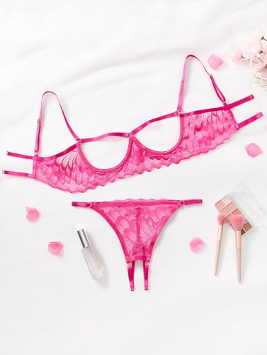 Image of Lilosy Sexy Underwire Floral Lace Sheer Lingerie Set for Women See Through Bra and Panty 2 Piece