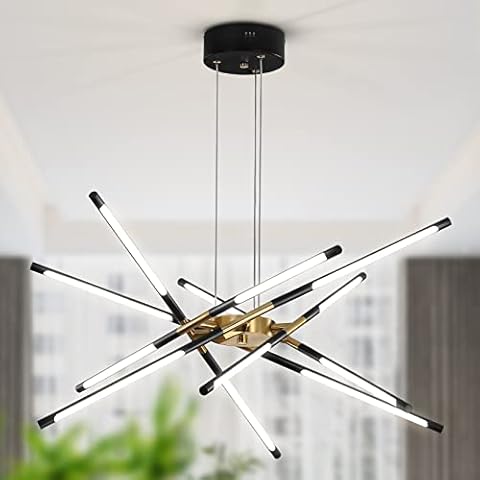 Black and Gold Chandelier,Modern Sputnik Chandelier LED Chandeliers Ceiling Light Easy to Install Pendant Lights New Art Hanging Lamps for Dining Room,Kitchen,Bedroom,Living Room (12 Heads ) Cover