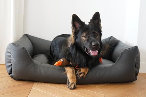 4L Textil Mario Wasserfestes Hundebett Aus Kunstleder - Hundekorb für Große und Mittelgroße Hunde - Hundesofa XXL Hundekissen (120x90x25 cm, Graphit)