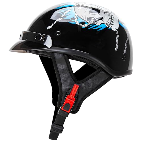 CARTMAN Half Helmet Medium, DOT Approved Blue Skull Graphics for Adult by CARTMAN - Used condition - US$34.03