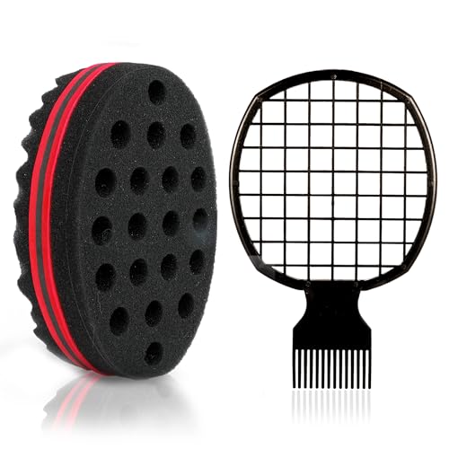 2 Pcs Afro Twist Set: Upgrade Hair Sponge and Comb for Men/Women Curls, Barber & Personal Styling