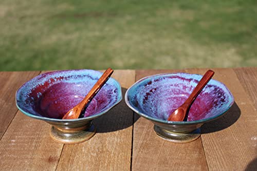 Salt And Pepper Pinch Bowls-Wooden Spoon - Set- Thrown On The Potter's Wheel, Serving, Decorative 1112 #TOP6