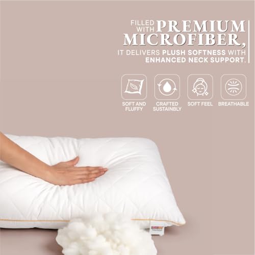 Image of Spaces Quilted Microfiber 105 GSM Plain Pillow Fillers Set of 2 | Reversible, Breathable & Lightweight - 43 x 68 Cm - White