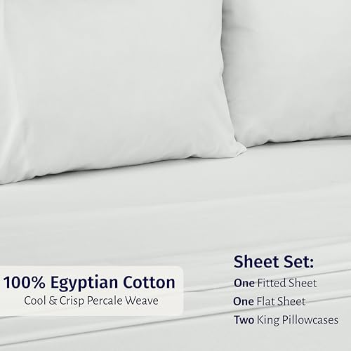 Image of California Design Den Egyptian Percale Sheets King Size Set - Certified 100% Egyptian Cotton, Lightweight Percale King Size Sheet Set with Deep Pockets, Crisp & Durable Luxury Bedding - Silver
