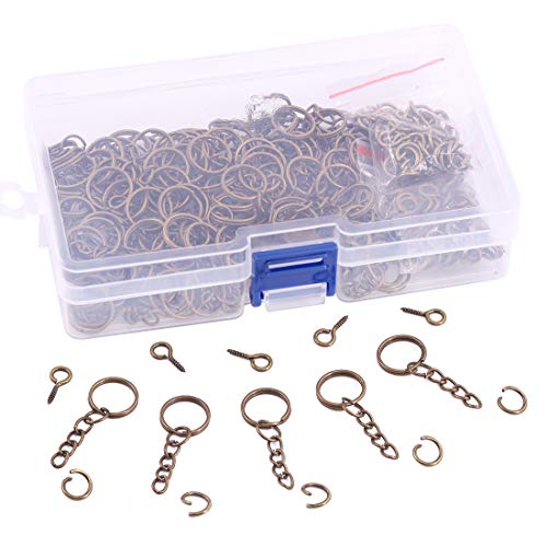 Swpeet 450Pcs 3/5" 15Mm Bronze Key Chain Rings Kit, Including 150Pcs Keychain Rings With Chain And 150Pcs Jump Ring With 150Pcs Screw Eye Pins Bulk For Jewelry Findings Making (15Mm, Bronze) #TOP5