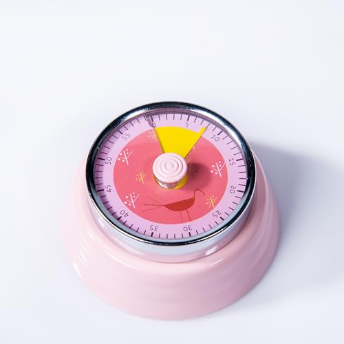 Image of Gibox Round Retro Kitchen Timer for Cooking (Pink) Stainless Steel Magnetic Bottom Mechanical Loud Alarm, 60 Min Count Stopwatch for Time Management Analogue Clock Reminder for Various Activity