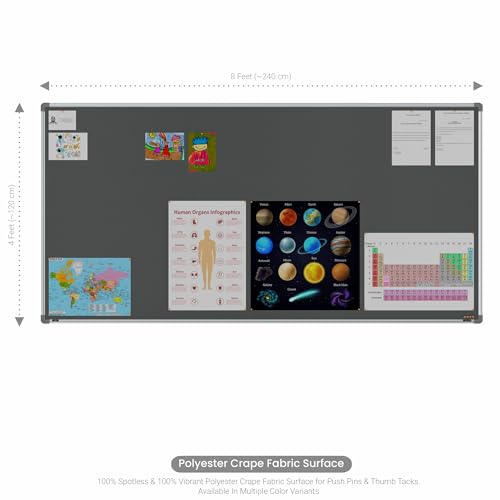 Image of Scholar Art Metis 4x8 Feet Bulletin Notice Board for Office, Home & School | Vibrant & Versatile Crape Cloth + High Density Soft Board for Pinning Photos, Sticky Notes & Reminders (Grey)