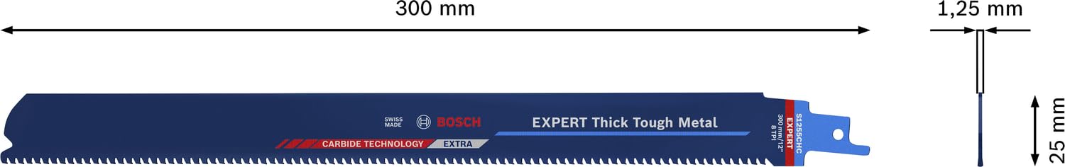 Bosch Professional 1x Lame per Seghe Universali S 1255 CHC Expert `Thick Tough Metal` per Acciaio Resistente, Ghisa, Lunghezza 300 mm, Accessorio Sega Universale