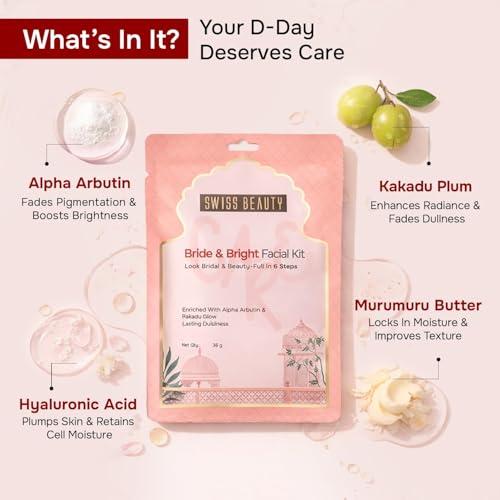 Image of Swiss Beauty Care Bride & Bright Facial Kit | 6 Steps For A Bridal Glow | Cleanses | Brightens | Nourishes | Protects | With Alpha Arbutin & Kakadu Plum | 36g
