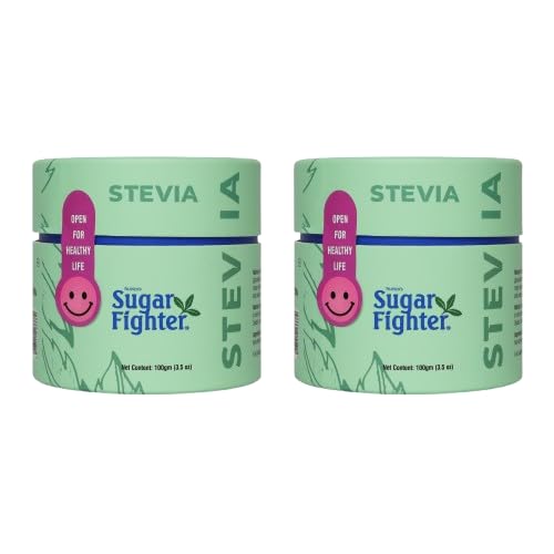 Sugar Fighter Stevia Powder Jar– 100g | Zero Calorie & Fat-Free Sweetener | 100% Natural Stevia | Sugar Free | Non-GMO, Plant-Based Sugar Alternative | Zero Sugar Sweetener | Pack of 2