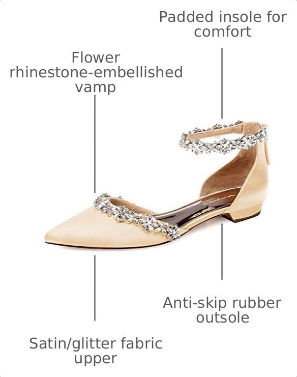 Image of XYD Women Classic Pointed Toe D'Orsay Wedding Flat Sandals Sparkly Rhinestones Ankle Strap Low Heel Dress Shoes with Zipper