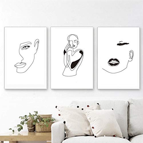 Canvas Afdrukken Abstract Zwart Wit Minimalistische Curve Gezicht Schilderijen Nordic Muur Art Foto's Woonkamer… - Image 3